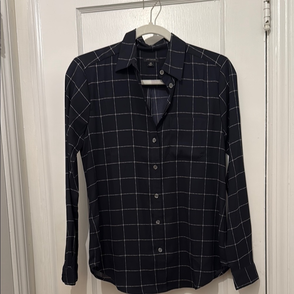 Ann Taylor Women’s Navy Checkered Shirt